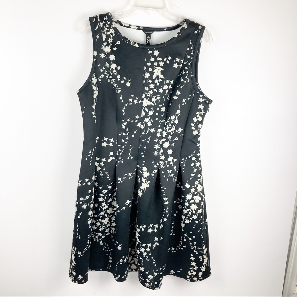 Ann Taylor Black Floral A-Line Dress Sz 14